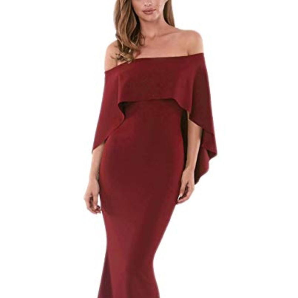 Off the Shoulder Wine Evening Dress